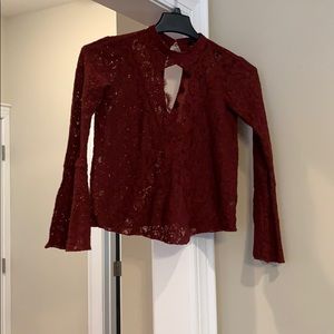 Burgundy. Sheer. V neck in front and back